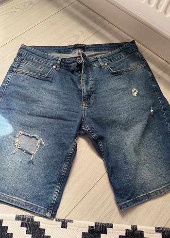 Erkek Mavi Denim Mini Şort Bol Kesim