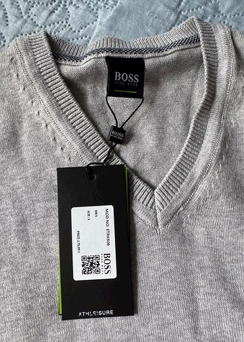 BOSS Gri V Yaka Erkek Sweatshirt
