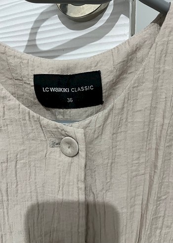 Düğmeli Keten Bej Kadın Yelek - Görsel 3