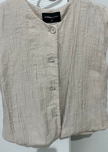 Düğmeli Keten Bej Kadın Yelek - Görsel 2