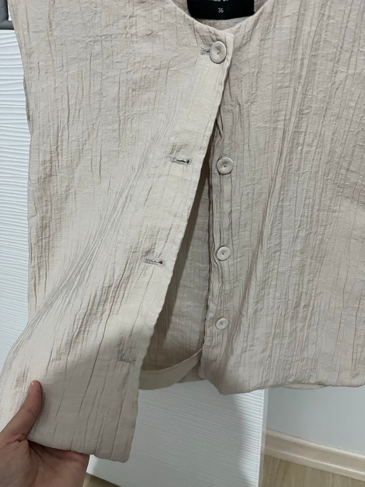 Düğmeli Keten Bej Kadın Yelek - Görsel 4