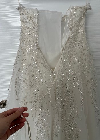 Işıltılı Straplez Uzun Gelinlik - Görsel 9