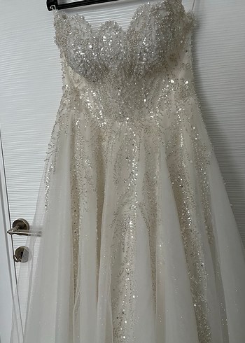 Işıltılı Straplez Uzun Gelinlik - Görsel 7