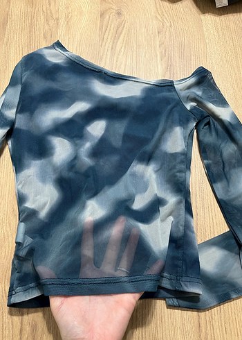 Mavi Gri Bağlama Desenli Uzun Kollu Kadın Bluz - Görsel 5