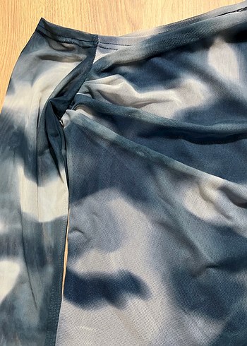 Mavi Gri Bağlama Desenli Uzun Kollu Kadın Bluz - Görsel 3