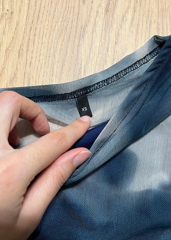 Mavi Gri Bağlama Desenli Uzun Kollu Kadın Bluz - Görsel 2