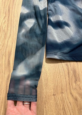 Mavi Gri Bağlama Desenli Uzun Kollu Kadın Bluz - Görsel 4