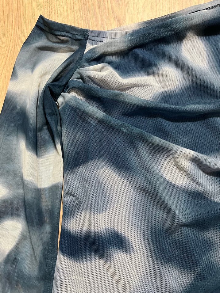 Mavi Gri Bağlama Desenli Uzun Kollu Kadın Bluz - Görsel 3