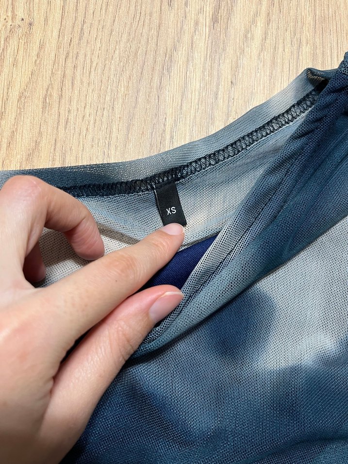 Mavi Gri Bağlama Desenli Uzun Kollu Kadın Bluz - Görsel 2