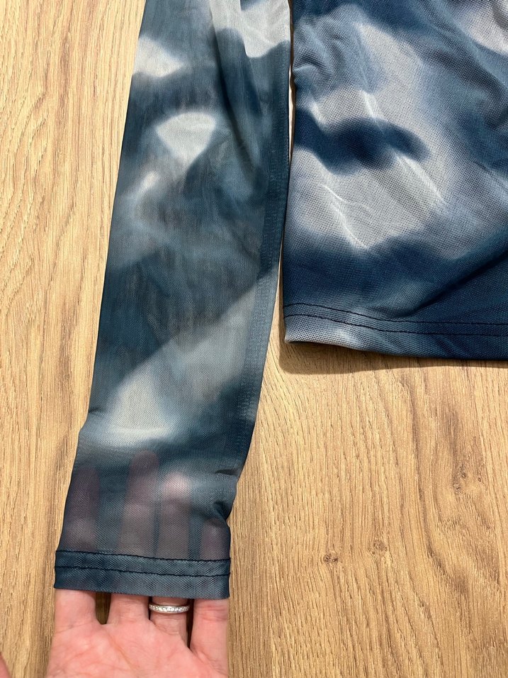 Mavi Gri Bağlama Desenli Uzun Kollu Kadın Bluz - Görsel 4