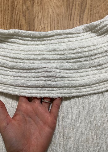 Kadın Bej Oversize Triko Kayık Yaka Kazak - Görsel 2