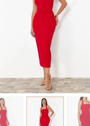 Uzun Kırmızı Kalem Elbise - Görsel 4
