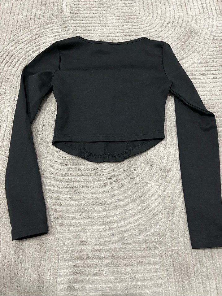 Gri Triko Uzun Kollu Kadın Bluz - Görsel 4