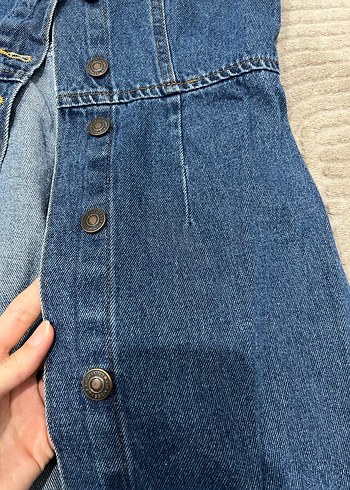 Mavi Düğmeli Kot Elbise - Görsel 5