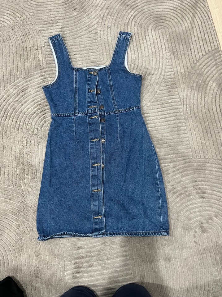 Mavi Düğmeli Kot Elbise - Görsel 2