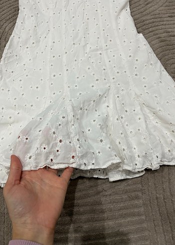 Beyaz Bohem Mini elbise Halter Yaka - Görsel 2