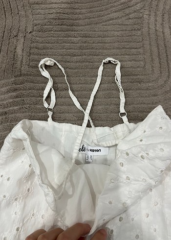 Beyaz Bohem Mini elbise Halter Yaka - Görsel 5