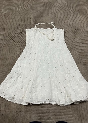 Beyaz Bohem Mini elbise Halter Yaka - Görsel 8