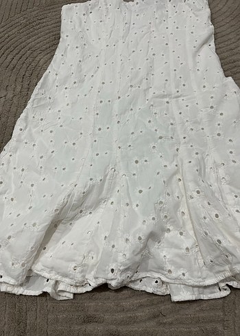 Beyaz Bohem Mini elbise Halter Yaka - Görsel 4