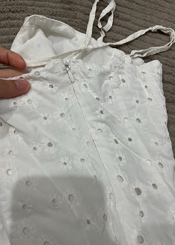 Beyaz Bohem Mini elbise Halter Yaka - Görsel 7