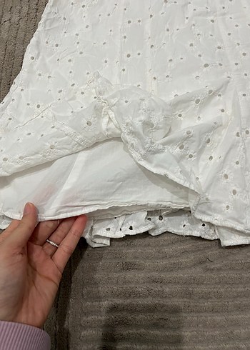 Beyaz Bohem Mini elbise Halter Yaka - Görsel 3