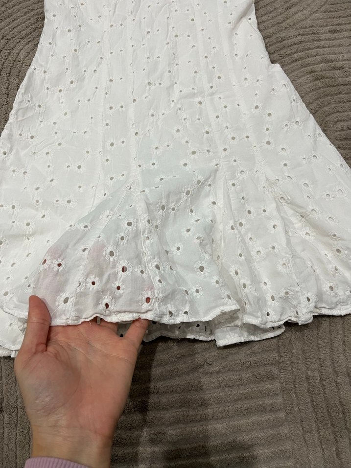 Beyaz Bohem Mini elbise Halter Yaka - Görsel 2