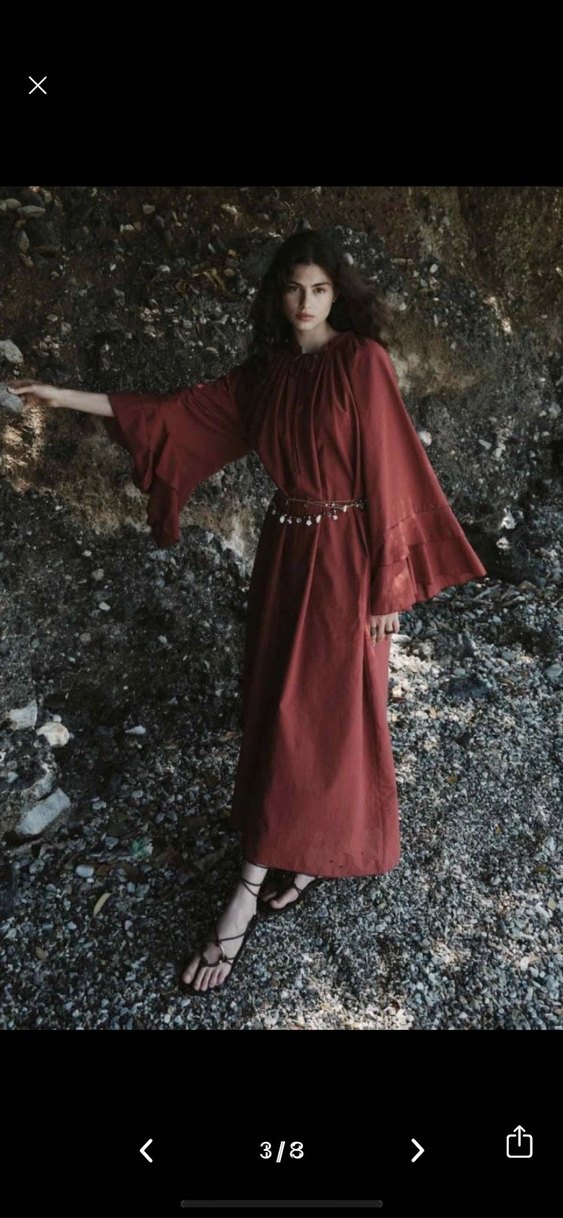 Bordo Drapeli Uzun Salaş Kadın Elbise - Görsel 3