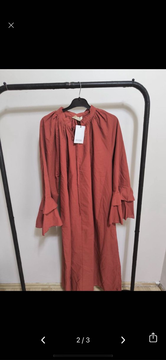 Bordo Drapeli Uzun Salaş Kadın Elbise - Görsel 2