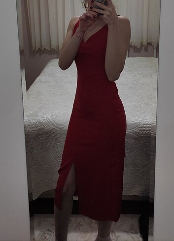 xs Beden Kırmızı midi elbise