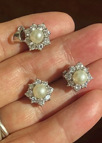  Beden İnci ve Kristal Taşlı Vintage Gümüş Takı Seti