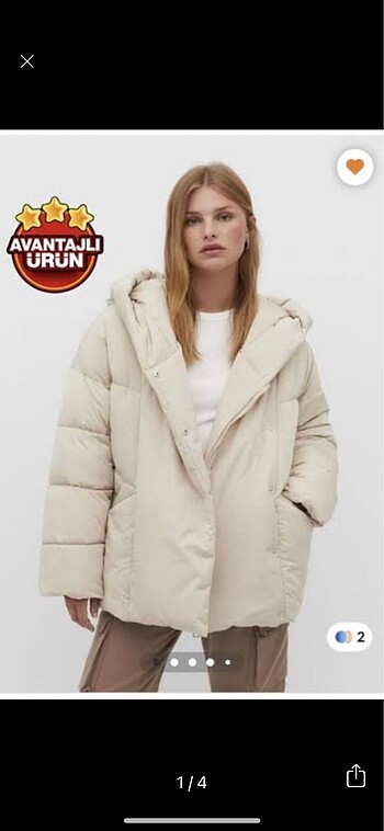 Stradivarius şişme bej mont