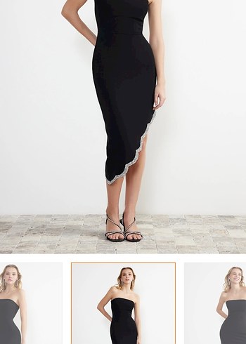 Straplez Siyah Abiye Elbise - Görsel 2