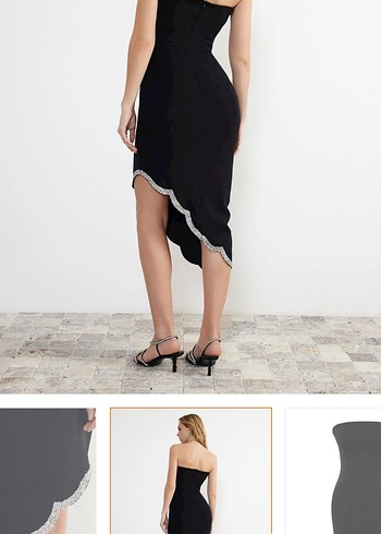 Straplez Siyah Abiye Elbise - Görsel 5