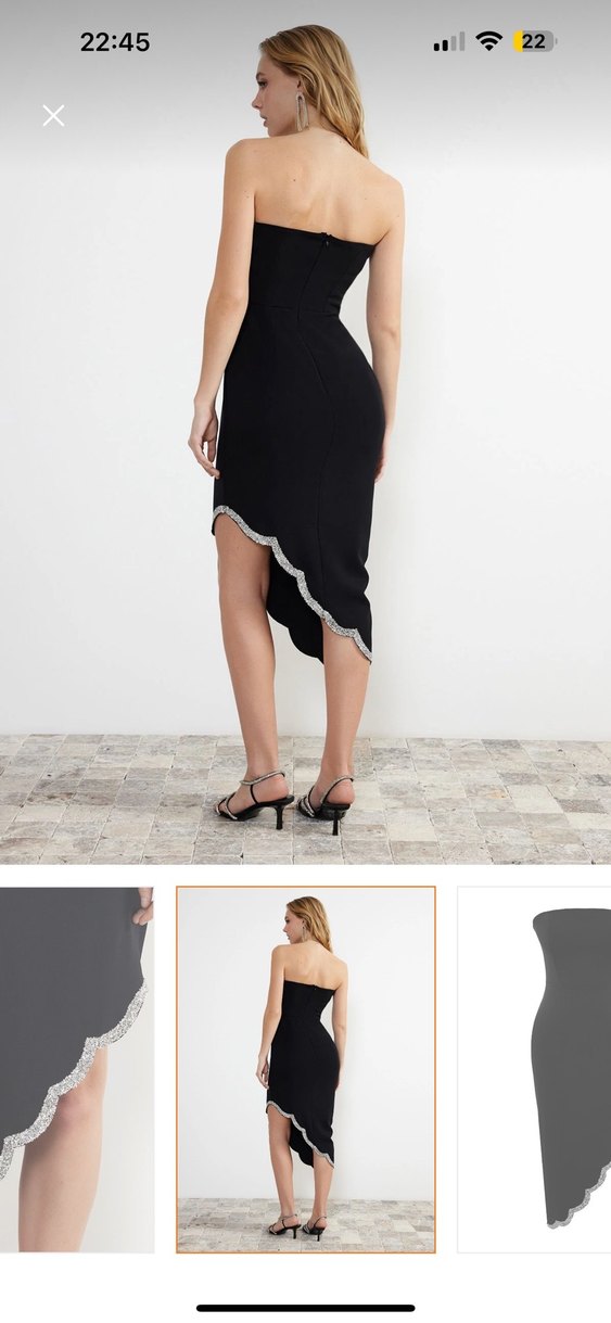 Straplez Siyah Abiye Elbise - Görsel 5