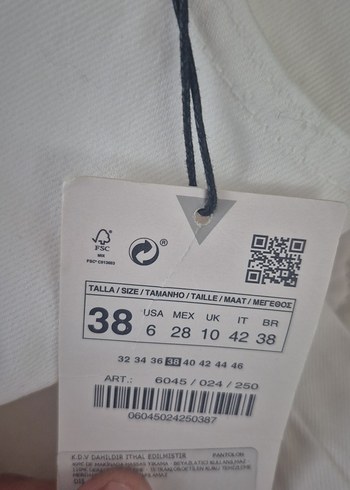 38 Beden Zara Kadın Beyaz Midi Kumaş Pantolon