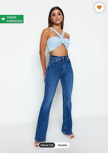 Milla mavi renk flare jean pantolon