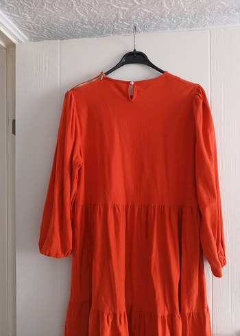 Kırmızı Uzun pamuklu bilek boy Elbise - Görsel 2