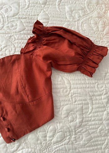 Kiremit Keten Düğmeli Bohem Bluz - Görsel 2