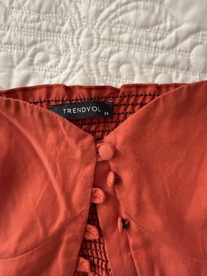 Kiremit Keten Düğmeli Bohem Bluz - Görsel 3