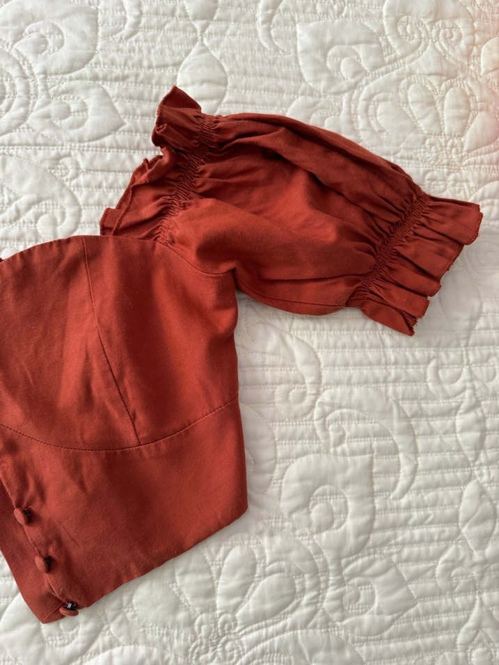 Kiremit Keten Düğmeli Bohem Bluz - Görsel 2