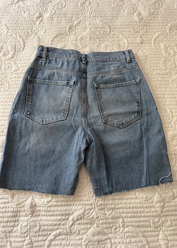 Gri Mavi Bol Kesim Mini Denim Şort - Görsel 3