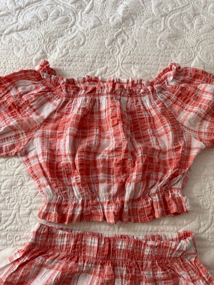 Kırmızı ekoseli Bohem Keten takım - Görsel 2