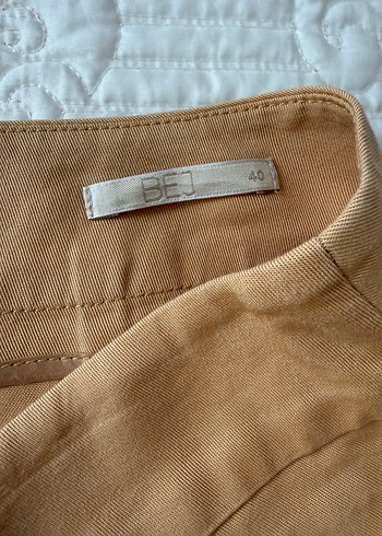 Bej Keten Düğmeli Midi Etek - Görsel 3