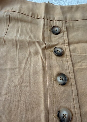 Bej Keten Düğmeli Midi Etek - Görsel 2