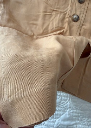 Bej Keten Düğmeli Midi Etek - Görsel 6