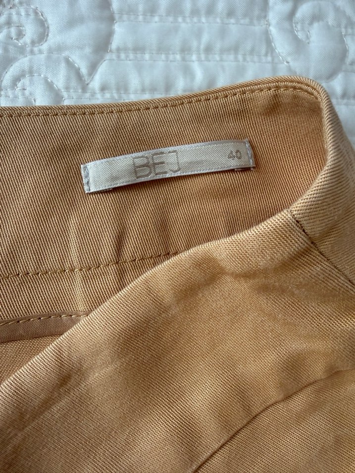 Bej Keten Düğmeli Midi Etek - Görsel 3