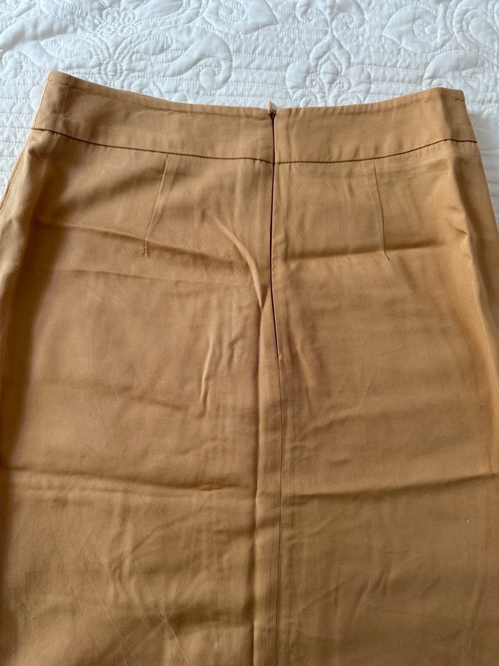 Bej Keten Düğmeli Midi Etek - Görsel 5