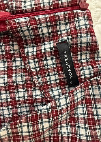 Bordo Ekose Desenli Uzun Kollu Midi Elbise - Görsel 3