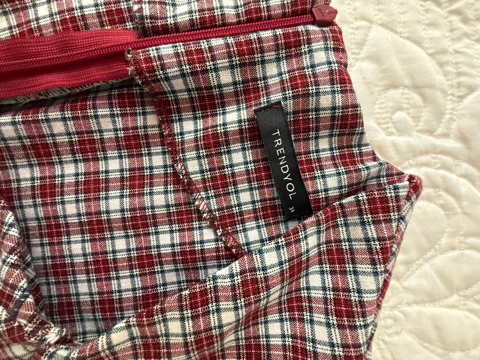 Bordo Ekose Desenli Uzun Kollu Midi Elbise - Görsel 3