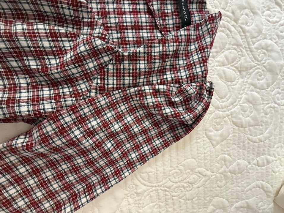 Bordo Ekose Desenli Uzun Kollu Midi Elbise - Görsel 4